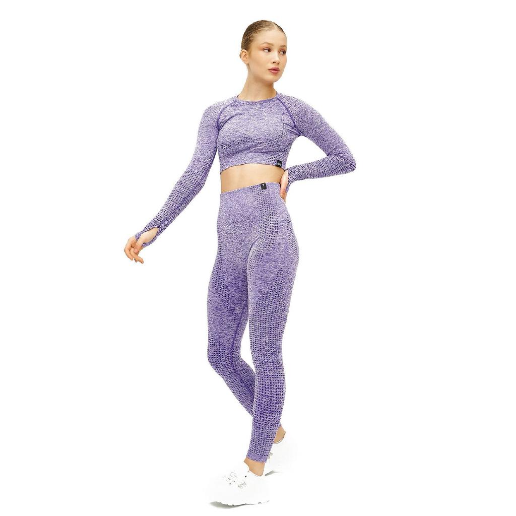 Seamless High Waist / Seamles Gathering Bottom Top Set Leggings And Long Sleeve Bustier S-1905