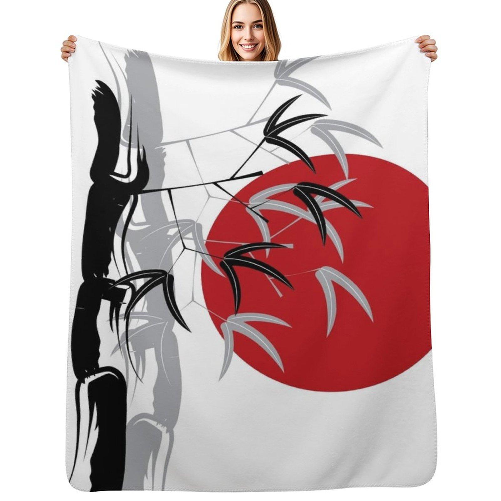 Oriental Zen Bamboo And Red Sunset fatfatin Throw Blanket Color Fast Cozy Throw Blanket Size: 75*100cm, Weight: 230 GSM