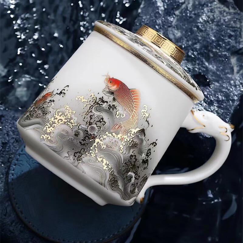 Chaxun Mutton Fat Jade Ceramic Tea Separation Office Mug