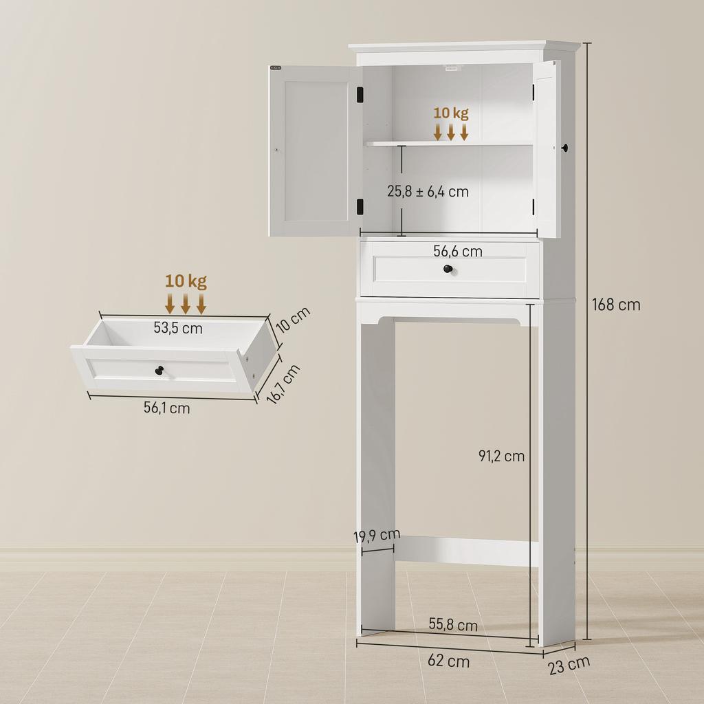 Toilet Storage Unit, Bathroom Cabinet, 2 Doors, Drawer, Adjustable Shelf, White