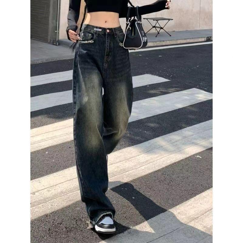 

Джинсы с высокой посадкой и широкими штанинами для женщин, Новейшие, самые горячие, для полных, большого размера, стройнящие брюки, свободные прямые широкие брюки 5XL