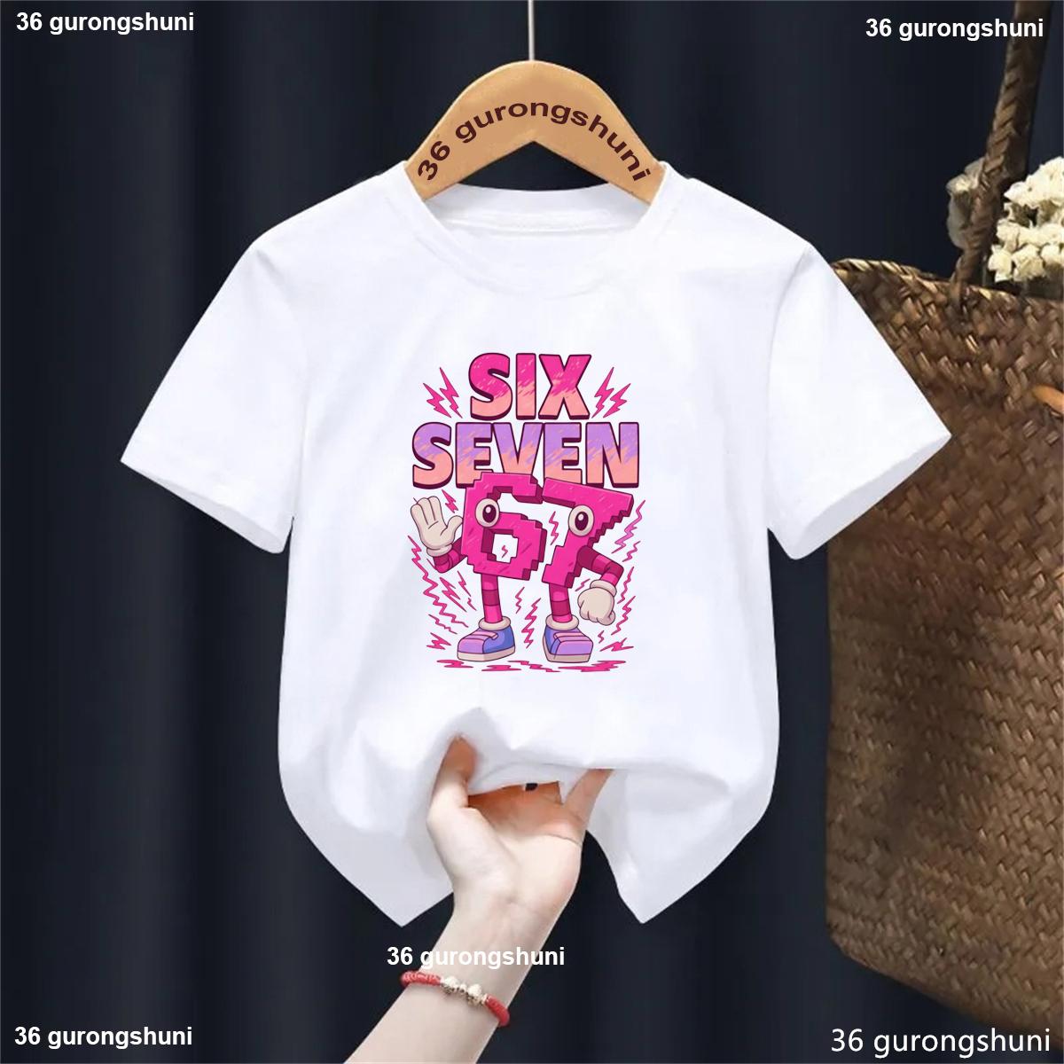 Kids Six Seven 67 Shirt Funny Pink Italian Brainrot 6 7 Number Cartoon Tshirt Girls Summer Fashion Girls Clothes kids tshirt 100