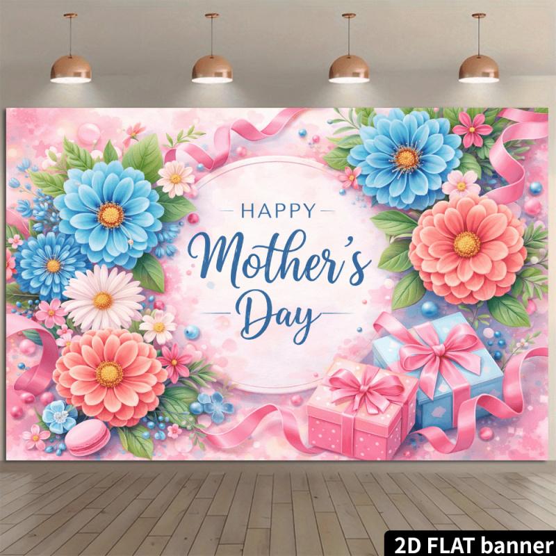 1 piece, 2D flat design, Mother's Day themed backdrop, warm atmosphere, suitable for indoor/outdoor celebrations, wsj