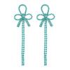 Blue Crystal Long Tassel Bow Earrings