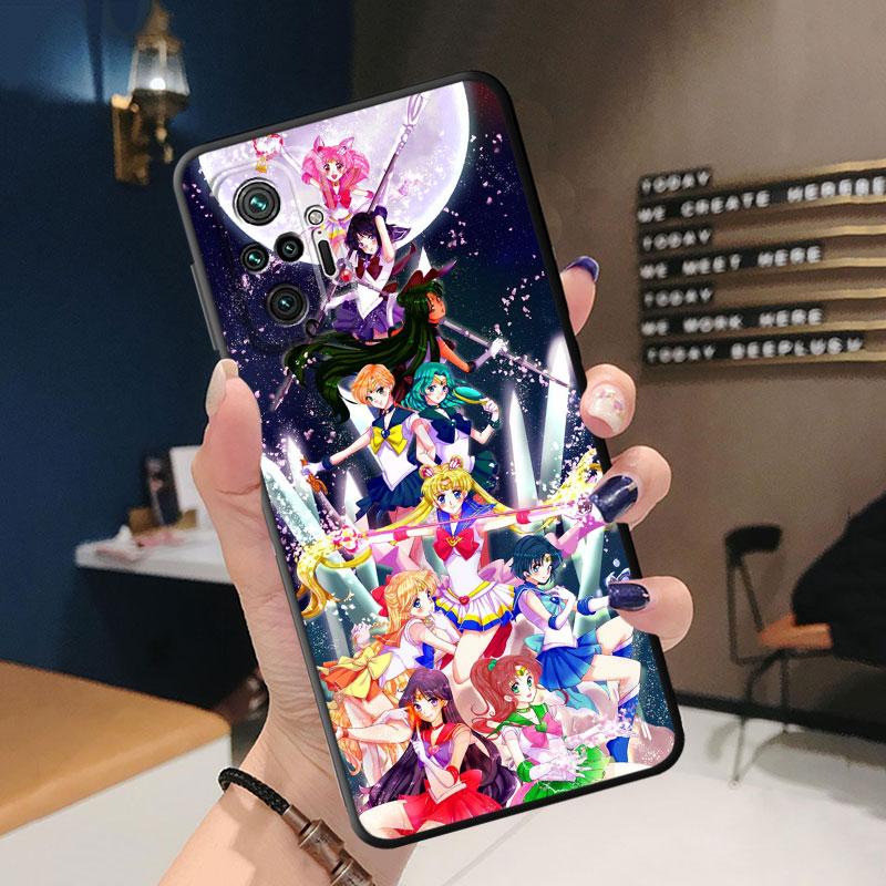 Custodia di lusso nera morbida per telefono per Xiaomi Redmi Note 9 11 Pro 8T 10S 11T 11S 7 9S 10 Lite 8 11E Cover Japan Sailors-Cute Moons