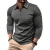 Men's Sports Polo Shirt Fashion Solid Colour Men's Long-Sleeved Zip-Up Collar Top