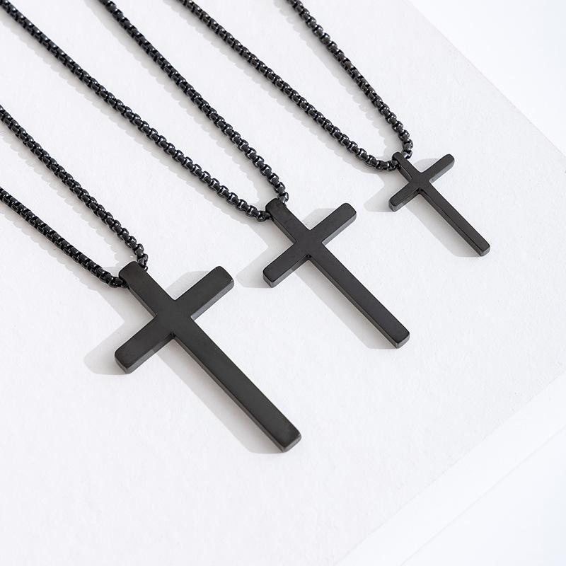 European and American Stainless Steel Cross Necklace Men's Long Pendant Personality Versatile Smooth Titanium Steel Necklace Cross