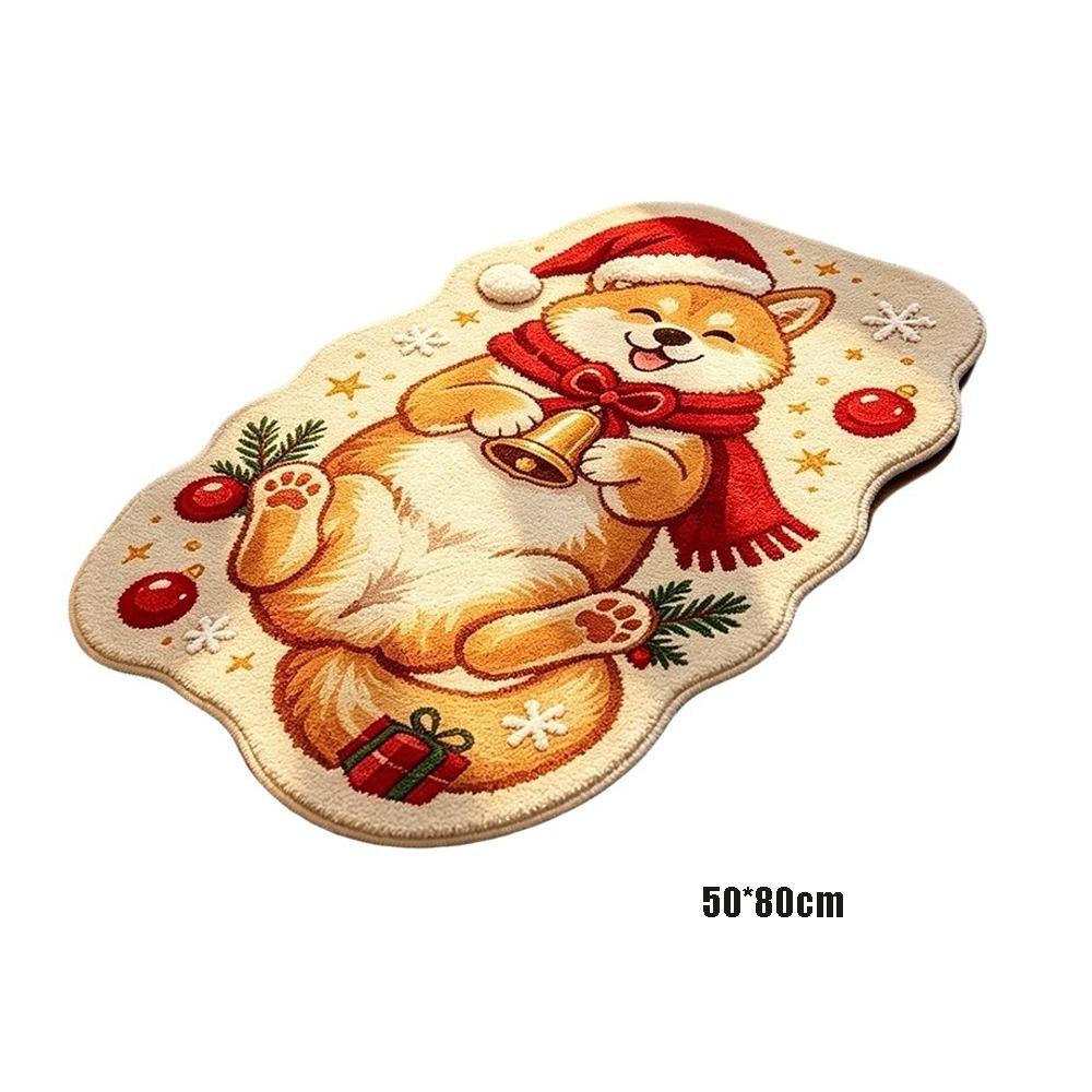 Soft Plush Cartoon Doormat Carpet Christmas Theme Pattern Cat Shaped Mat Entryway