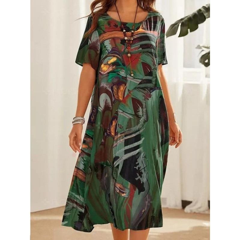 IHUASU Fashion Summer Spring Short Sleeve O-Neck Casual Dresses
