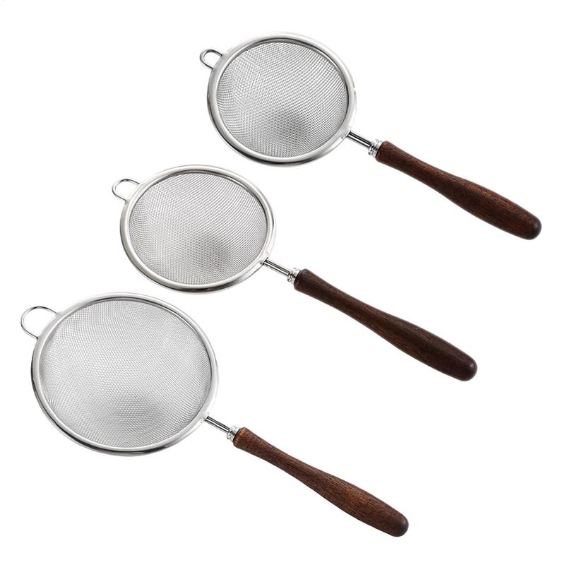 1PC Stainless Steel Mesh Filter Spoon with Wooden Handle Flour Filter Spoon Household Kitchen Fried Food Filter Oil  Baking Tool