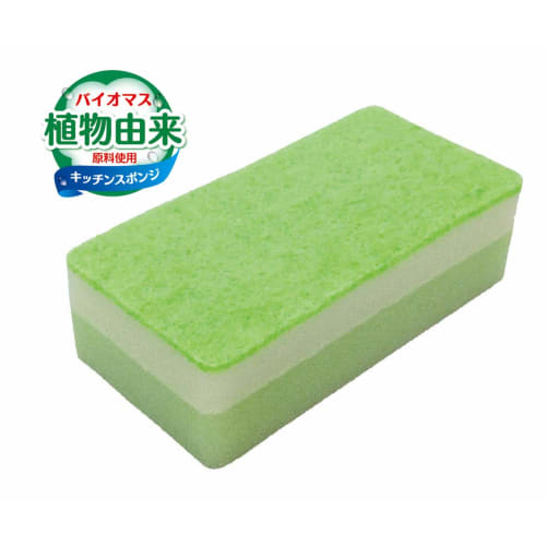 Ohe Biomass Kitchen Sponge, Green, Approx. 11.8cm x 5.9cm x 3.5cm, Dishwashing, Foaming, Eco-Friendly, Made in Japan