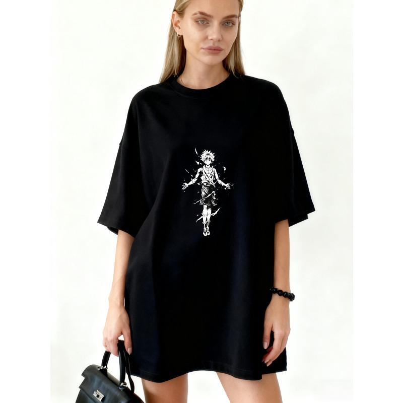 

Oversized T Shirt Dress Black Anime Character Print For Casual Wear XXXXL чорний