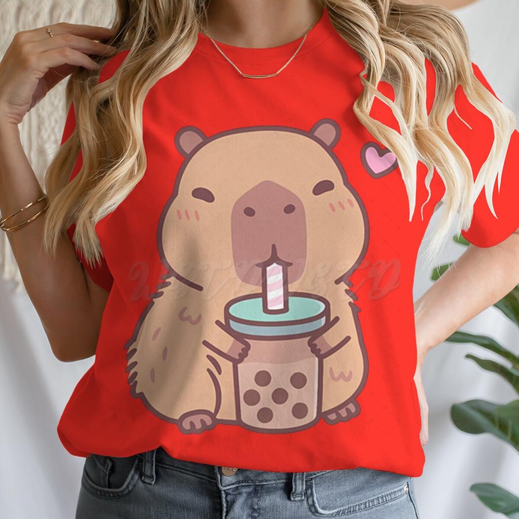 Tie Dye Animal Graphic Lover Gift Shirt Tee Capybara Kawaii Cartoon T-shirts Crew Neck Casual Summer Drink Tops