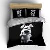 Cartoon White Dog Black Background Duvet Cover Set With 3D Printing Design Soft Polyester Bedding Set All-Season Comfort