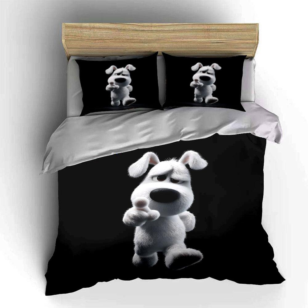 Cartoon White Dog Black Background Duvet Cover Set With 3D Printing Design Soft Polyester Bedding Set All-Season Comfort
