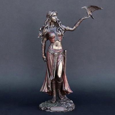 Resin Statues Morrigan The Celtic Goddess of Battle with Crow Sword Bronze Finish Statue for Home Decoration