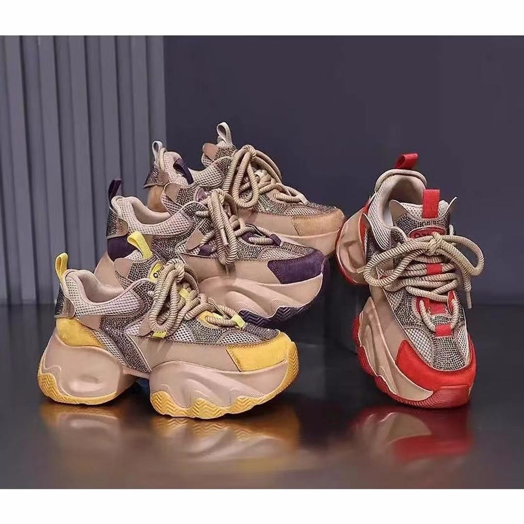 Modne buty sportowe i rekreacyjne na grubej podeszwie, zwiększające wzrost, sznurowane, wszechstronne