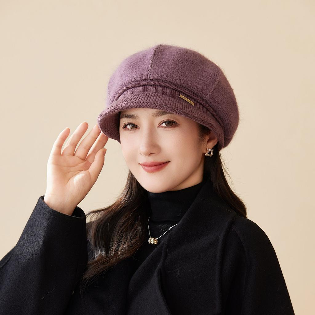 Hut Damen Gestrickte Entenzunge Baskenmütze Neu Herbst und Winter Mittelalterliche und Ältere Damen Thermomütze