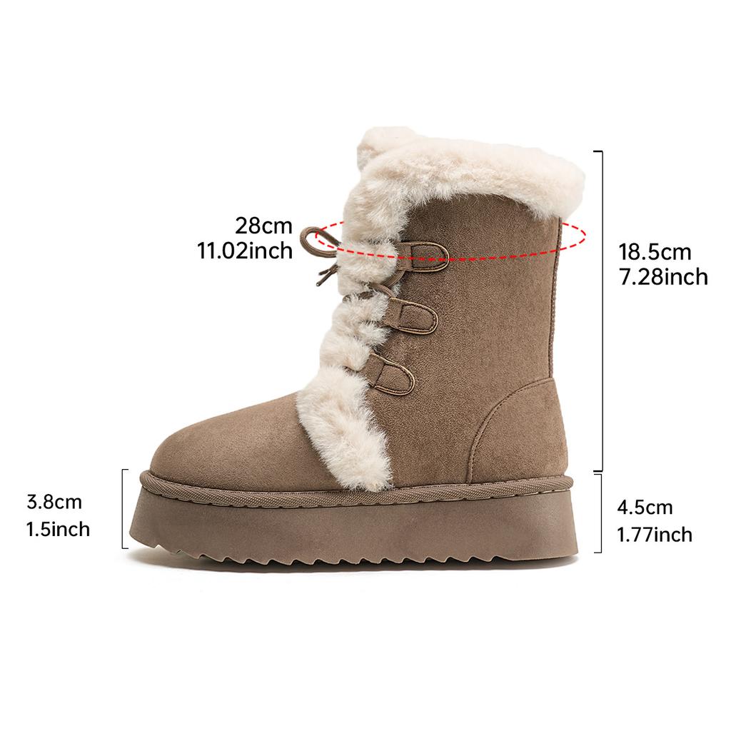Women's Winter Warm Fur Snow Boots Lace Up Fluffy Plush Platform Ankle Boots for Women Thick Bottom Non Slip Cotton Padded Shoes