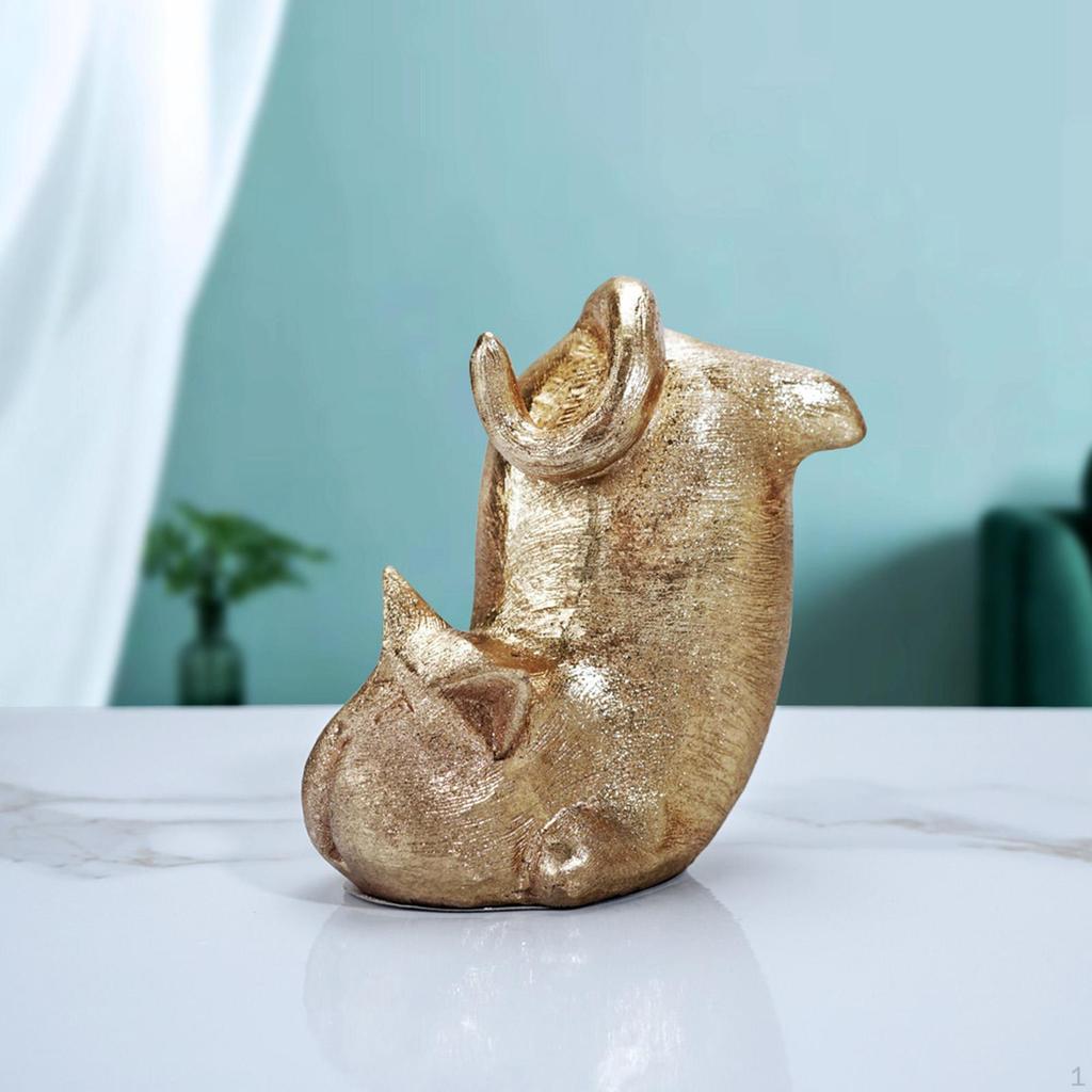 Cat Statue Animal Figurine Decor Holiday Decoration Resin Sculpture Desktop Ornament for Indoor