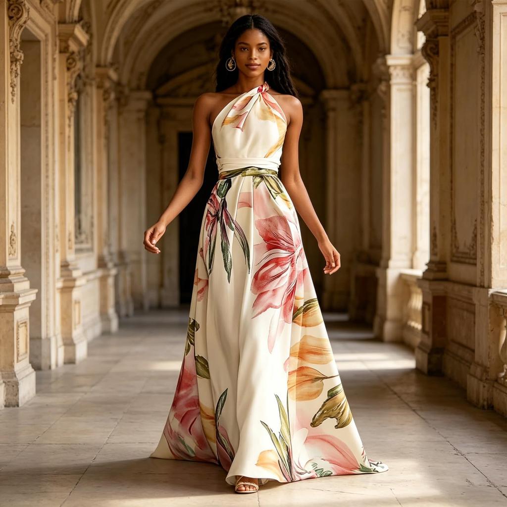 Women's Printed Long Dress Elegant Party Vacation Maxi Dress for