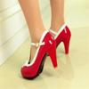 Big Size 32-43 Women Pumps Sweet Bowtie Shoes Patent Leather Chunky Female High Heels Party Wedding Prom Footwear Girls Shoes