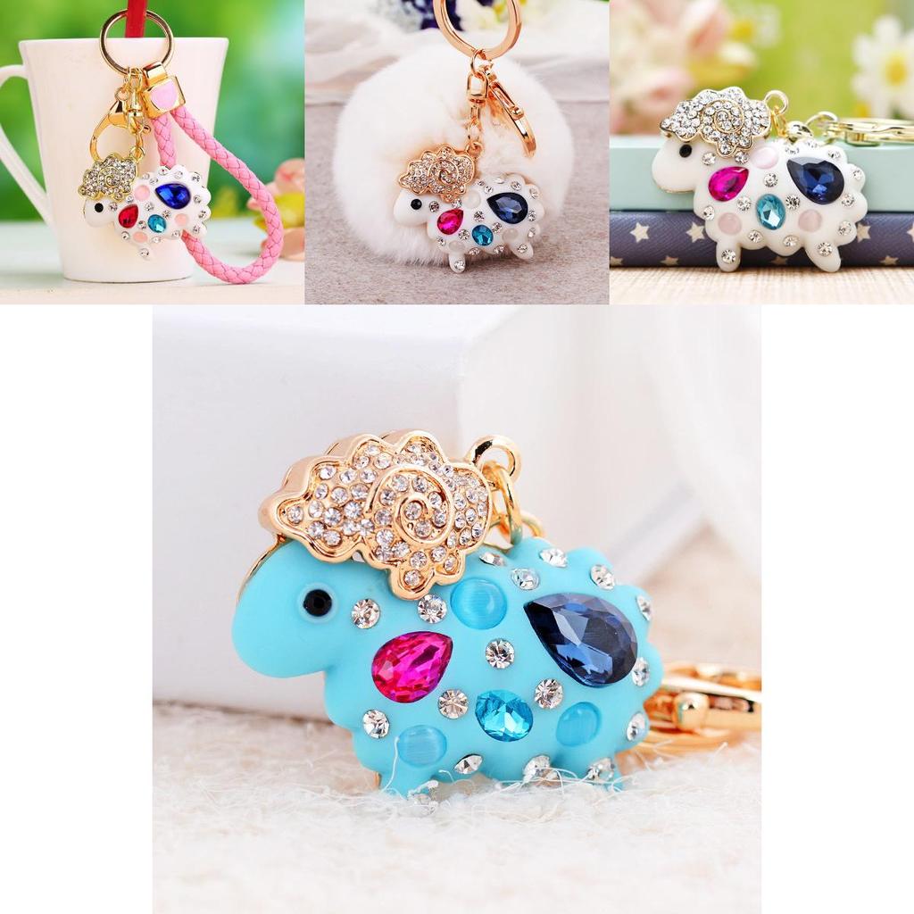 Chaveiro de Metal Adorável Design Criativo de Ovelhinha com Strass Brilhantes Para Mulheres