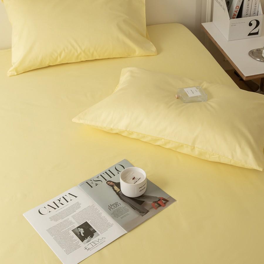 Solid Color Cotton Fitted Sheet & Pillowcase Set - Single Bed Mattress Protector