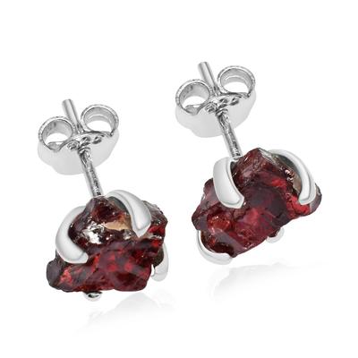 Rode Kleur Granaat Ruwe Edelsteen Stud Oorbellen, 925 Sterling Zilver, Minimalistische Oorbellen, Handgemaakte Stud Oorbel Sieraden, Cadeau voor Pasen