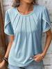 2026 Women's Summer Solid Color Pleated T-Shirt with Lace Short Sleeves