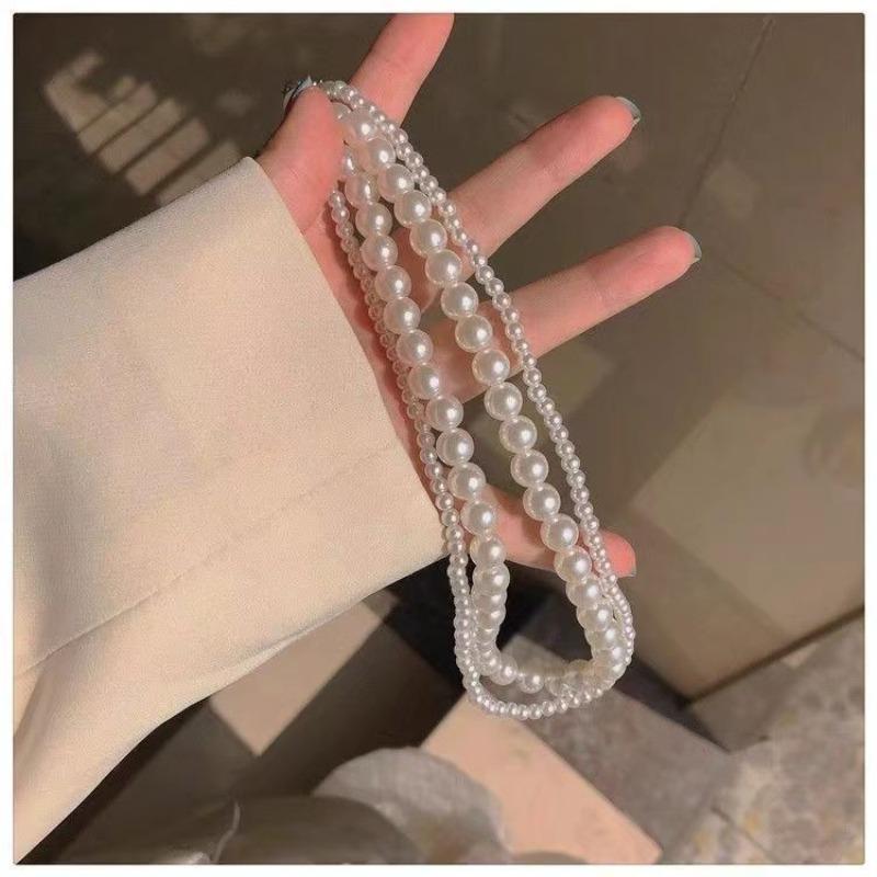 Meier Vintage court style double-layer pearl necklace ~ high-end versatile hong kong style ins neck chain choker collar clavicle chain