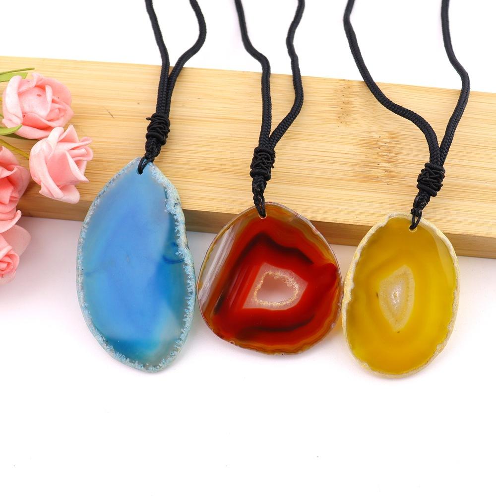 Natural Agate Sheet Rough Stone Pendant Irregular Agate Rough Stone Necklace Pendant Colored Natural Stone Sweater Chain
