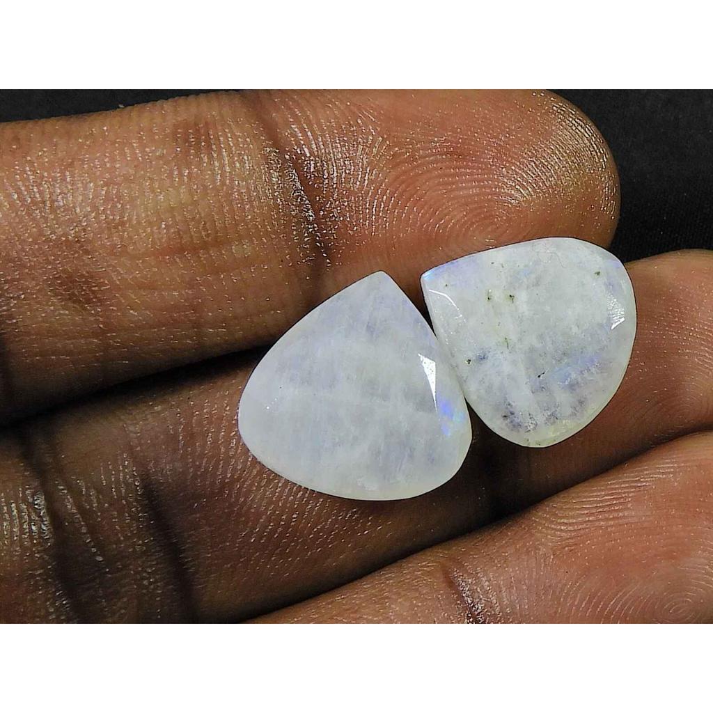 15X15MM Natural Rainbow Moonstone Pear Both Side Faceted Gemstone 2 Pcs Lot RML-888