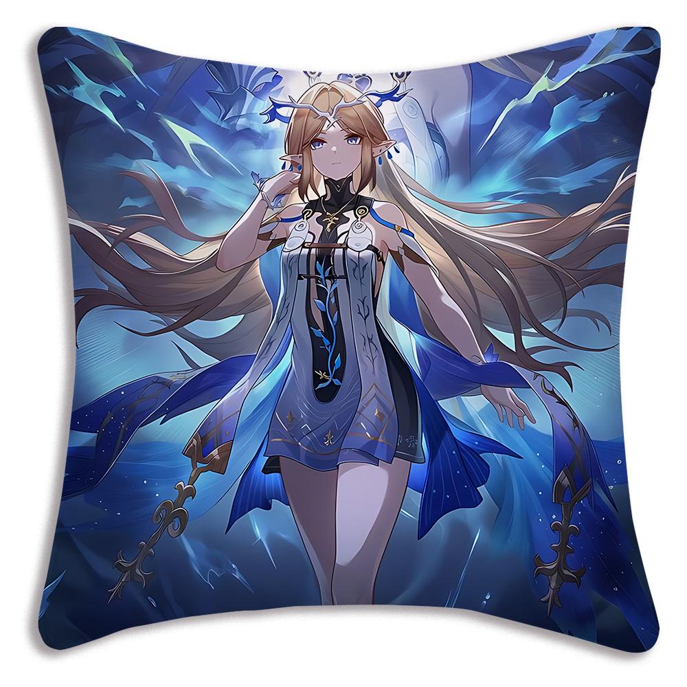 Game Wutherings W-Waves Pillow Covers Cartoon Sofa Decorative Home Double-sided Printing Short Plush Cute Cushion Cover