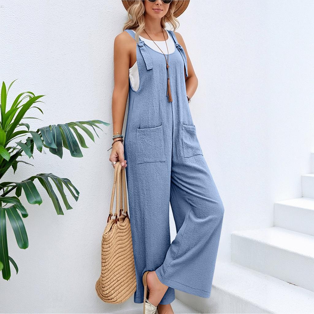 Women's Fashion Cotton And Linen Strappy Jumpsuit/Overalls