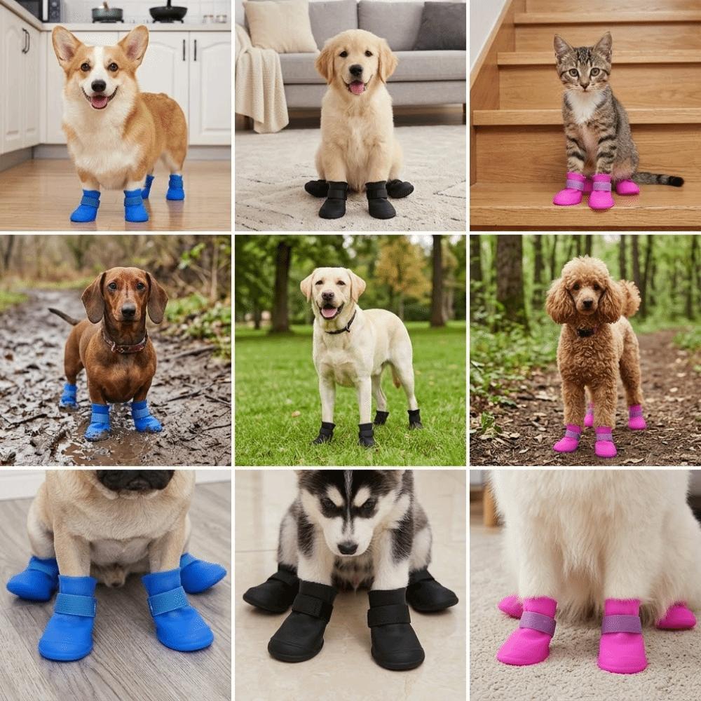 4pcs Flexible Pet Rain Boots Waterproof Waterproof Dog Boots Dog Rain Shoes Outdoor Travel