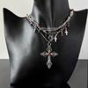 Gothic‑Style Women Multi‑Layer Stacked Collarbone Chain, Niche‑Vintage Accessories With Cross Pendant And Tassel Design Details