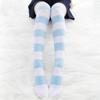 Lolita Overknee-Socken, rosa Streifen, Kawaii-Katzenpfoten-Print-Strümpfe, Lolita-Gothic-Samt-Overknee-Oberschenkel-hohe JK-lange Strümpfe