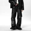 Men's Autumn West Coast Hip-Hop Punk Multi-Pocket Leather Pants