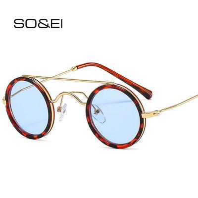 Occhiali da sole rotondi piccoli alla moda popolari da donna, vintage, in metallo, punk, da uomo, lenti trasparenti per l'oceano, UV400