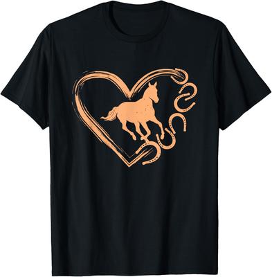 Horse Heart Horseshoe Graphic Casual Cotton T-Shirt Riding Lover Tee