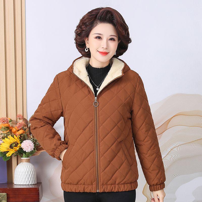 

Зимняя стеганая куртка для женщин среднего возраста, пуховая стеганая куртка с капюшоном, однотонная бархатная куртка, маленькая стеганая куртка для женщин среднего и пожилого возраста L кофейный