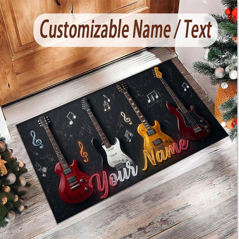 Tappeto Morbido in Velluto di Cristallo a Tema Chitarra Musicale Stampa Personalizzata con Nome e Testo Tappeto Antiscivolo per Camera da Letto Soggiorno