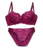 Chica Hurra Wireless Bra and Panty Size Floral Lace Plus Thick Comfortable Plus Wireless Bra and Panty Set Women's Set, Burgundy, 2XL, 3/4 Cup, Print,