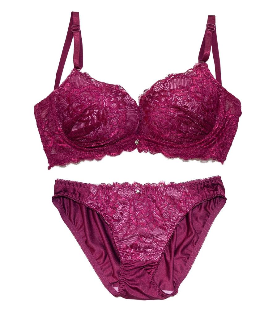 Chica Hurra Wireless Bra and Panty Size Floral Lace Plus Thick Comfortable Plus Wireless Bra and Panty Set Women's Set, Burgundy, 2XL, 3/4 Cup, Print,