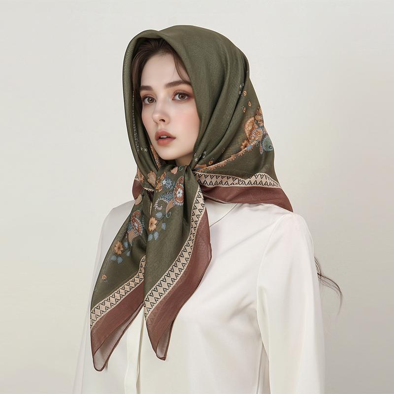 

New Muslim Square Hijab Scarf Print Turban Thick Cotton Hair Bonnet Night Cap For Sleeping Elastic Sunscreen Bandana 90x90cm 90X90CM