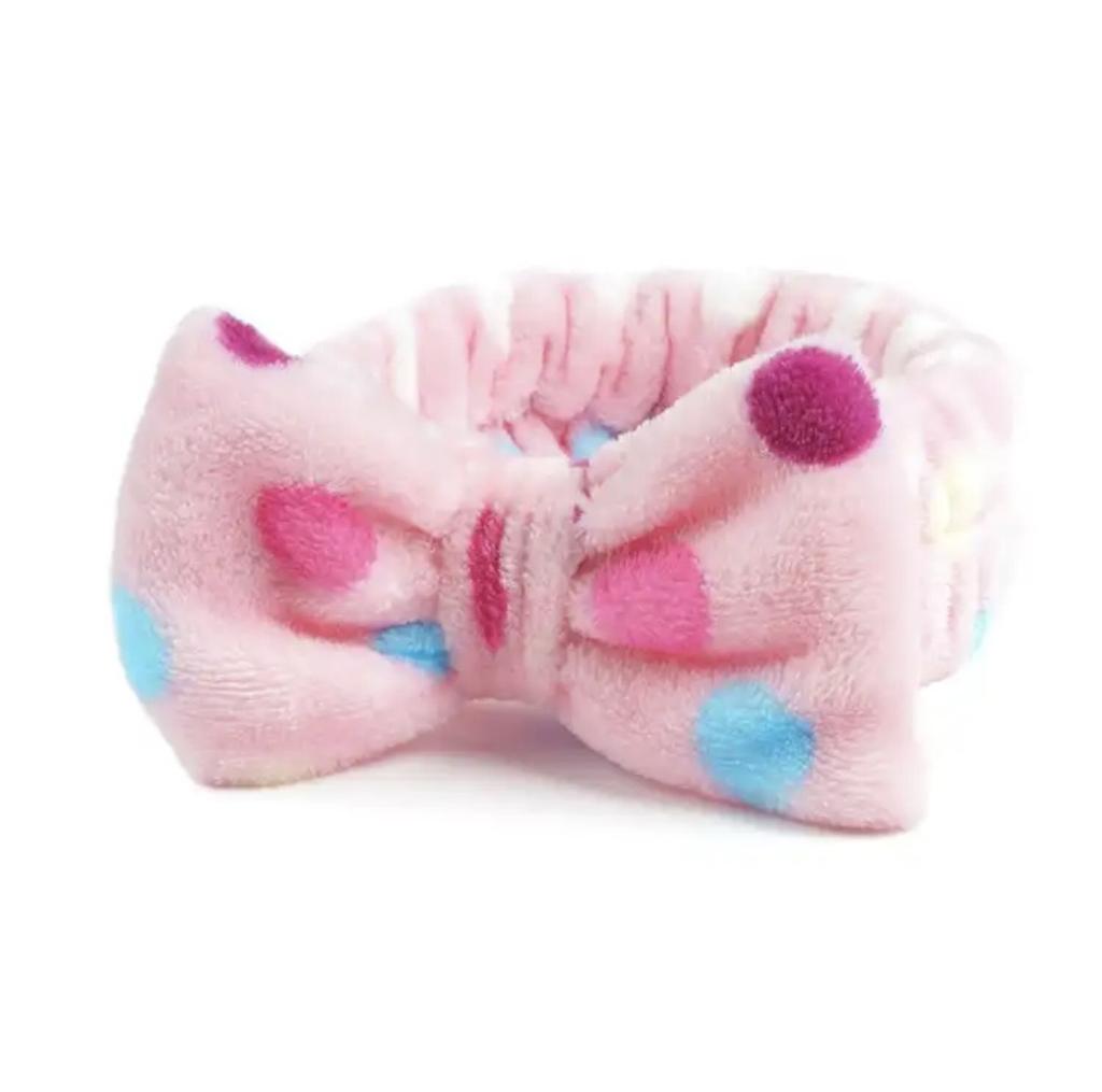 Women's European American Style Soft Coral Velvet Bow Fluffy Microfiber Spa Headband for Facial Makeup Non-Slip Shower Face