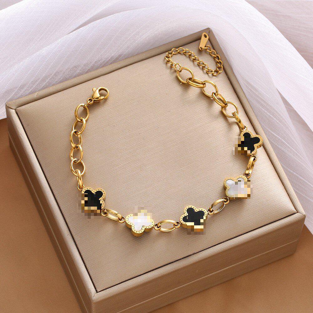 High-End Titanium Steel Four-Leaf Clover Bracelet with Shell Pendant – Durable, Fade-Resistant Design
