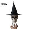 Halloween Party Atmosphere Prop Witch Hat Skull Tree Topper, Gothic Skeleton Figurine for Unique Scary Christmas Ornament Decor, Spooky Festive