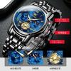 OLEVS Stylish Chronograph Popular Brand for Waterproof Quartz Wristwatch Men's Watch, Business, Large, Easy-to-Read Analog, (Black/Blue)